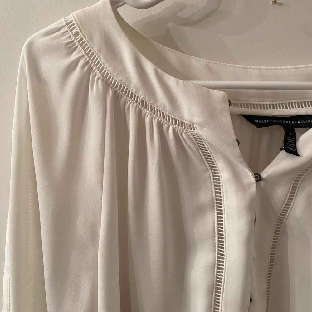 White House Black Market Ivory Peasant Blouse Size 8 Boho Long Sleeve - Picture 3 of 9
